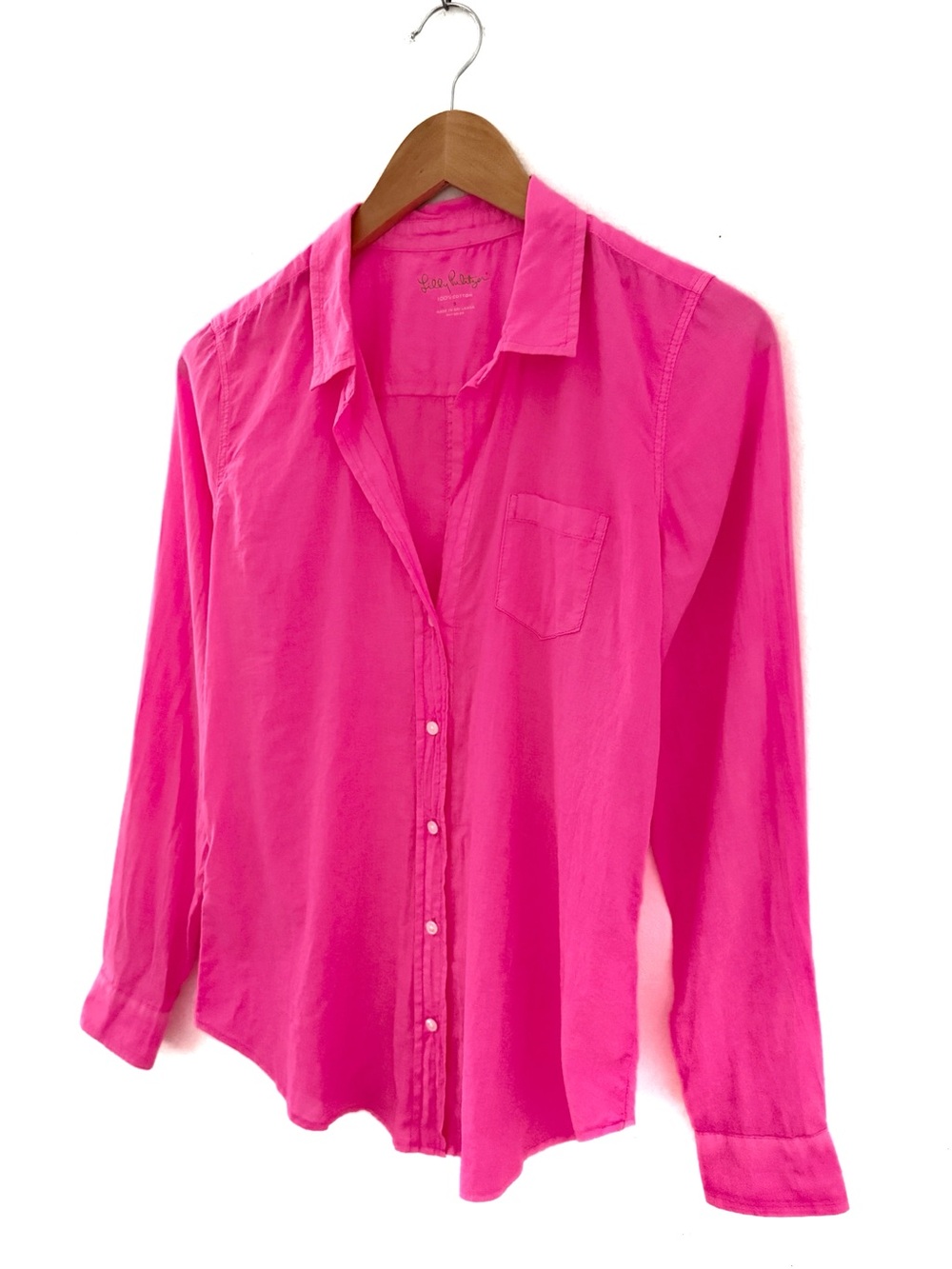 Lilly Pulitzer Shirt Cotton Small Anna Maria Pink Palm Beach Button Up Preppy - Picture 7 of 10